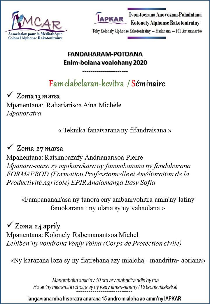 Seminaires iapkar 1er semestre 2020 1